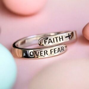 Sterling Silver Adjustable "Faith Over Fear" Ring